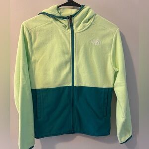 The North Face Kids Two-Tone Lime Green and Teal Fleece Hoodie